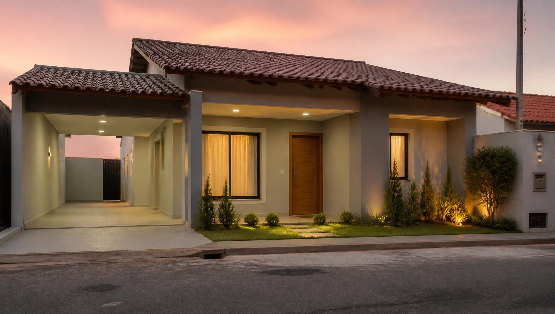 Casa de padrão econômico com iluminação acolhedora